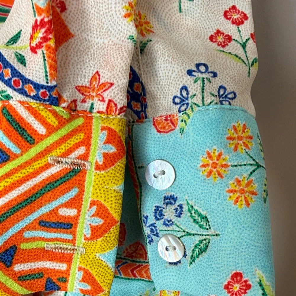 Rose & Olive Multicolor Paisley Button Down Retro Boho Shirt - Picture 4 of 12